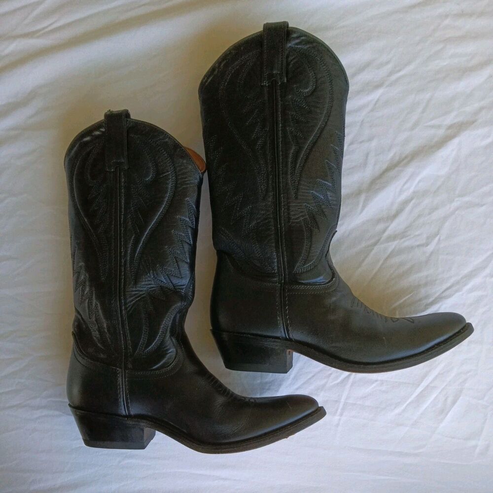 Express Rider Smooth Black Leather Cowboy Western Boots Size 7.5M Vintage